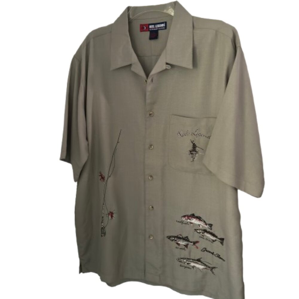 Reel Legends Performance Embroidered Fly Fish Salt Water II Short Sleeve Shirt L
